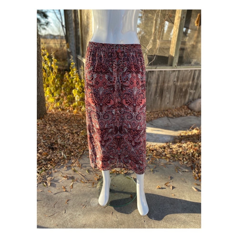 Vintage Boho Maxi Skirt Sheer Print Stretch Waist